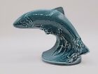 England Poole Pottery Blue / Green Glazed Leaping Trout / Salmon Figurine Statue