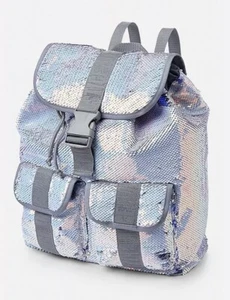 Original Justice Mädchen silber & blau Flip Pailletten Rucksack Rucksack Tasche Neu - Bild 1 von 3