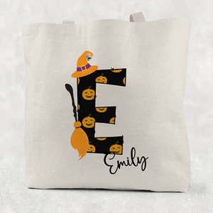 Halloween Initial Personalised Cotton Gift Bag, Tote Bag, re-usable cotton bag - Picture 1 of 2
