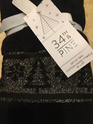 Juego de 2 toallas de mano 34th & Pine Christmas Trees oro negro brillo de baño 18”x28” Foto 1 de 4