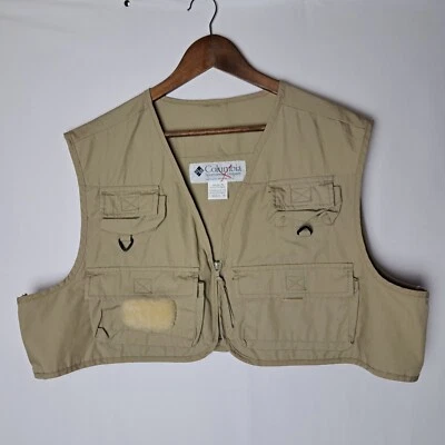 Columbia PFG Chaleco de Pesca con Mosca para Hombres XL Beige Lona Cremallera Bolsillos de Carga Exterior Foto 1 de 4