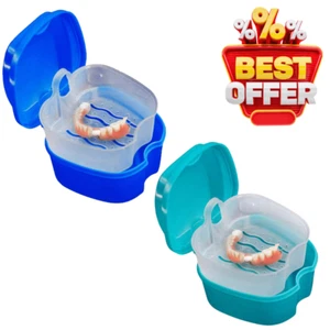 2 Pack Colors Denture Bath Case Cup Box Holder Storage Soak Container - Picture 1 of 8