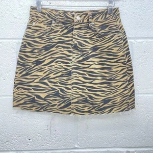 BROWN DENIM TIGER MINI SKIRT DENIM&Co UK SIZE 8 RAW TASSLE HEM HIGH WAIST - Picture 1 of 4