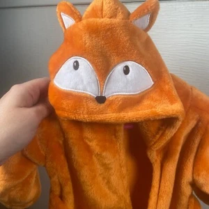 HB Baby Bath Robe Orange Fox Graphic Hooded Tie Closure 0-9mos NWOT - Picture 1 of 4