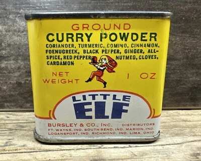 Vintage Little Elf Spice Tin - Curry Bursley & Co Indiana  Advertising UNOPENED - Image 1 of 4