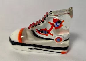 Global Village Glass High Top Shoe Red White Blue w/ Fish Figurine Paperweight - Picture 1 of 6