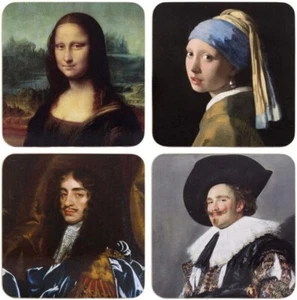 Set of 4 Gift Boxed Easy Wipe Clean Famous Portraits Laminated Coasters - Picture 1 of 5