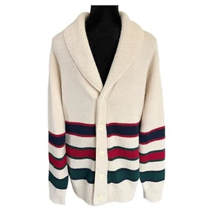 Vintage Lord Jeff Cardigan 70s Colorblock Grunge Kurt Cobain Sweater - Size M - Picture 1 of 8
