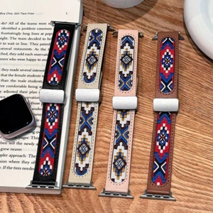 38/44/45/49mm Band For Apple Watch Ultra 2 4 5 6 7 8 9 SE Ethnic Leather Strap - Picture 1 of 16