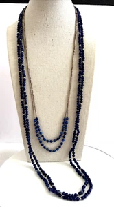 Menge von drei Lapis und flüssigem Sterlingsilber Röhre Perlen Halsketten 24” -32” - Bild 1 von 8