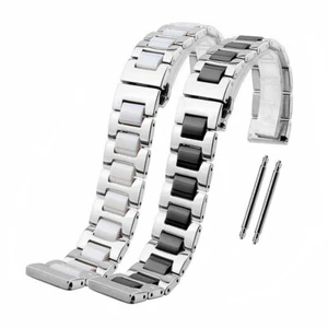 14mm 16mm 18mm 20mm 22mm Black White Stainless Steel + Ceramic Watch Strap Band - Picture 1 of 11