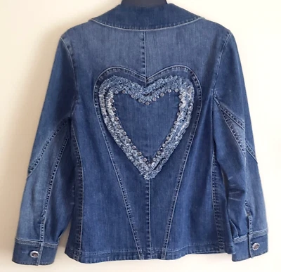 Chaqueta de Jean Brighton Ventura Para Mujer Talla M Azul Denim Adornada Flecos Corazón  Foto 1 de 4
