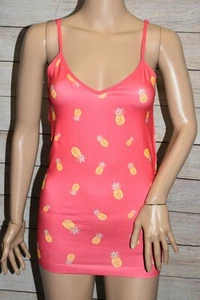 NWT BONGO M SEAMLESS CORAL PINK YELLOW GREEN PINEAPPLE STRETCH CAMI TANK TOP - Picture 1 of 8