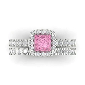 1.56 ctw 14K Wedding Set for Women, Simulated Pink Diamond Ring and Wedding Band - Picture 1 of 5
