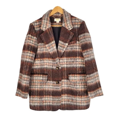 Blazer Maeve by Anthropologie a Cuadros Cepillados Gran Tamaño Chaquetón Marrón Motivo Pequeño Foto 1 de 4