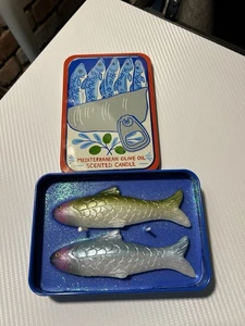 NEW Sardine Tin Scented Two Wick 8 oz Candle In Tin Holder W/ Fish Funny Gift - Picture 1 of 4