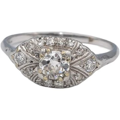 Anillo antiguo de platino de diamantes de 0,70 quilates de 0,70 quilates con centro de 0,50 quilates Foto 1 de 4