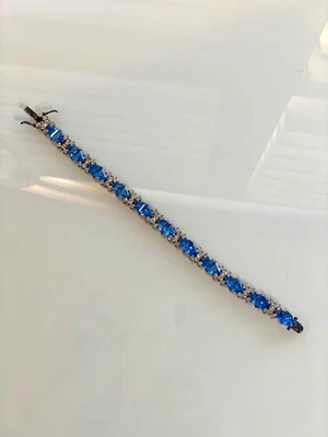 "Pulsera de tenis de plata de ley 925 zafiro azul circonita cúbica de 7,25"" cierre de caja de seguridad |" Foto 1 de 4