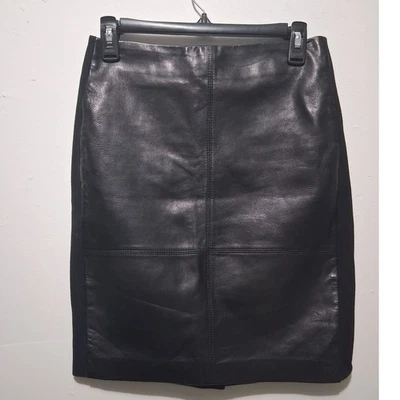 Falda lápiz con panel de piel de cordero negro Talbots Petite para mujer talla 2P Foto 1 de 4