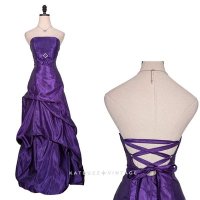 Vintage Mcclintock Prom Dress Maxi Ball Gown 2 Purple Y2K Corset Glam Strapless - Image 1 of 4
