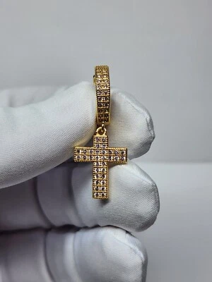 Gold, Silver Plated Hoop Cross Dangle Earrings With Cubic Zirconia Unisex HipHop - Image 1 of 4