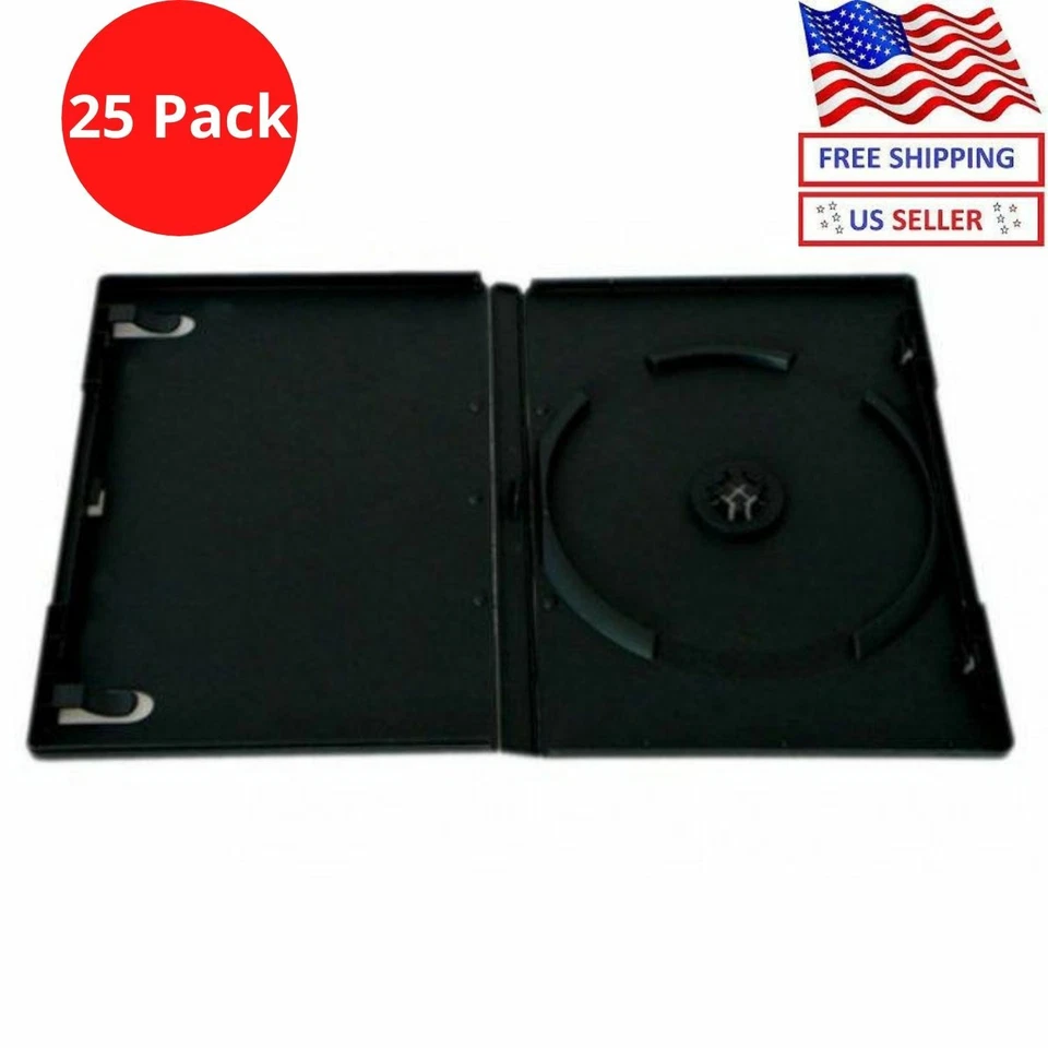 25 Pack Black Slim Single Disc CD Blue Ray DVD Movie Case Storage Box New - Image 1 of 1