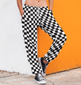 Mono Check Checker Board Chess Abstract Print Fleece Sweatpant Jogging Bottom - Picture 1 of 2