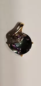 Mystic Topaz Labcreated Round Cut And Diamond Pendant 10kt Solid Yellow Gold - Picture 1 of 7