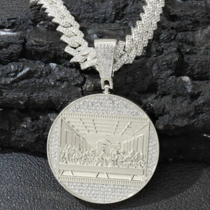 Men XL Last Supper Iced Pendant Cuban Necklace Chain Gold Plated CZ Jewelry Out - Picture 1 of 5
