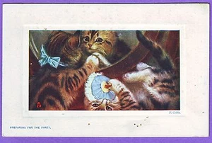 COMIC CATS PREPARING FOR THE PARTY B COBBE ARTIST SIGNED POSTCARD - Picture 1 of 1