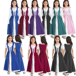 Kids Girls Renaissance Dresses Medieval Irish Halloween Costume Boho Outfit Gown - Picture 1 of 129