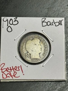 Moneda de diez centavos de plata O Barber 1903 mejor fecha (Raw13228) - Imagen 1 de 2