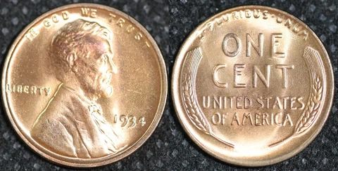 1934-P LINCOLN CENT-  SUPERB BU RD GEM Cover