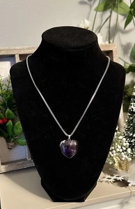 Natural Amethyst Quartz Necklace Heart Shaped Stone Adjustable Reiki Healing New - Picture 1 of 5