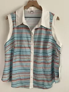 NWT Unique Vintage Womens Sleeveless Collared Button Up Blouse Sz 2X/18 Striped - Picture 1 of 11