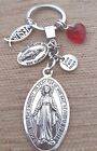 Nice gift religious Mary pendant red heart faith hope love plus 2 charms Keyring