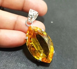 94 Ct Natural Marquoise CutYellow Citrine 925 Solid Sterling Silver Pendant Gem - Picture 1 of 7