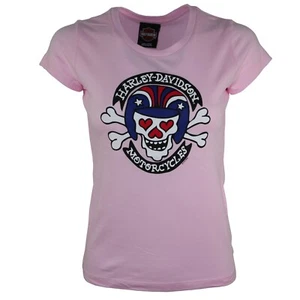 Adult Girls Harley Davidson Cotton Pink Graphic Summer Quality T shirts Tops 140 - Picture 1 of 2