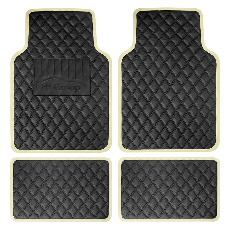 FH Group Universal Fit Deluxe Faux Leather Car Floor Mats with Colorful Trim - Image 1 of 2