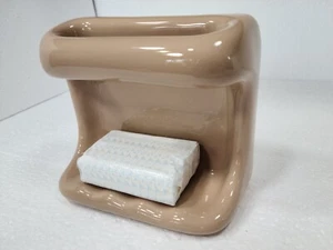 Vintage Sand Brown Ceramic Soap Dish Tray Washcloth Holder Shower Cloth Bar Rack - Picture 1 of 13