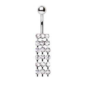 316L Surgical Steel Multi CZ Tassel Navel Ring Navel Ring Belly Button Ring B171 - Picture 1 of 1