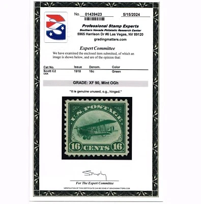 EXCEPTIONAL GENUINE SCOTT #C2 MINT OG LH 1918 AIR MAIL PSE CERT GRADED XF-90 - Image 1 of 3