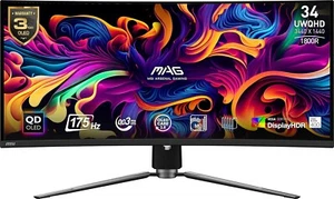 MSI MAG 341CQP QD-OLED 34" 21:9 UWQHD 175Hz Curved OLED HDR Gaming Monitor - Picture 1 of 6