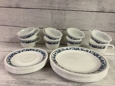 Vintage Blue Old Town Corelle 8 Piece Set Of Cups, Saucers And Plates.