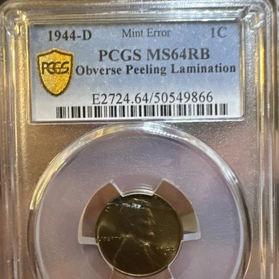 1944 D Lincoln Wheat Cent  Obverse Peeling Lamination Error Pcgs Ms 64 Rb Rare - Image 1 of 4