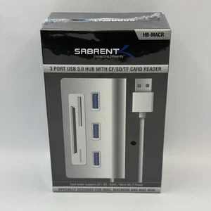 New! Sabrent Premium 3 Port Aluminum USB 3.0 Hub with Multi-in-1 Card Reader - Picture 1 of 6