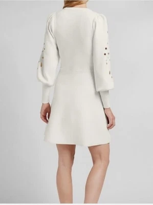 Vestido Suéter Manga Campana Fit & Flare Nuevo con Etiquetas $118 Corte Ojales Express S Crema Foto 1 de 3