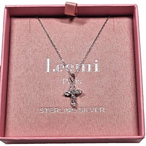 Leemi Paris 925 Sterling Silver Cross Cubic Zirconia CZ Pendant Necklace 17.5" - Bild 1 von 5