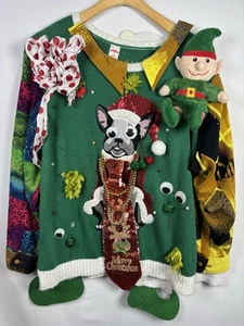 Suéter Feo Navidad Hecho en Casa Tacky Divertido Perro Elfo Concurso GANADOR Mujeres Grande - Imagen 1 de 12