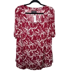 Blusa Top Lane Bryant 18/20 Rojo Blanco Floral Columpio Cuello Barco Mujer Plus Nueva con Etiquetas - Imagen 1 de 7